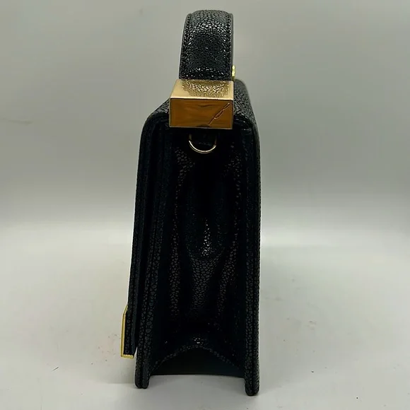 Brian Atwood Gorgeous Vintage Black Leather Evening Clutch Purse Bag ❤️❤️ - Picture 3 of 11